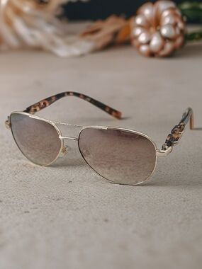 Foster Grant Gold Aviator Sunglasses with Brown Gradient Lenses